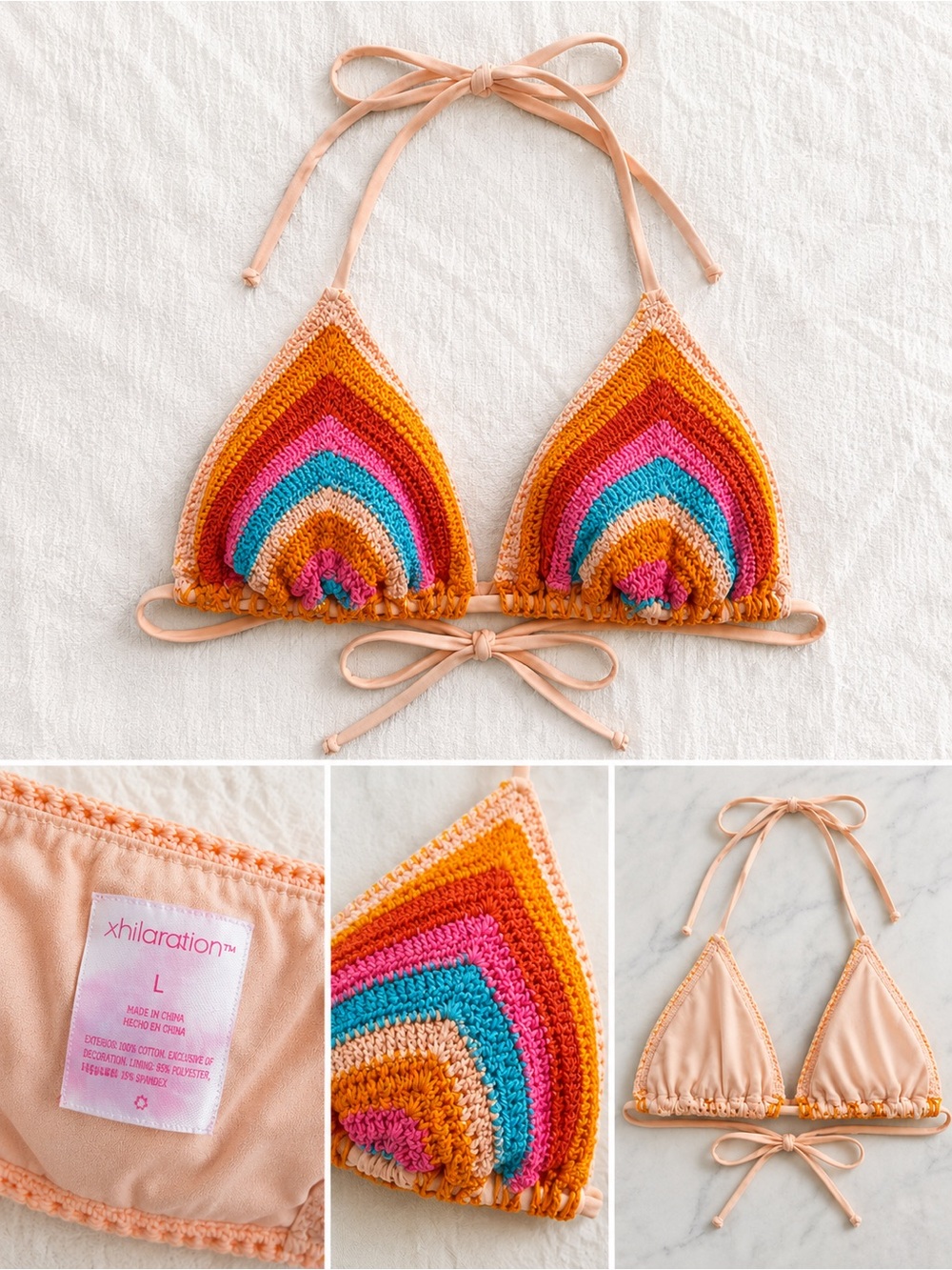 Xhilaration Crochet Rainbow Triangle Bikini Top | Size Large  orig $24